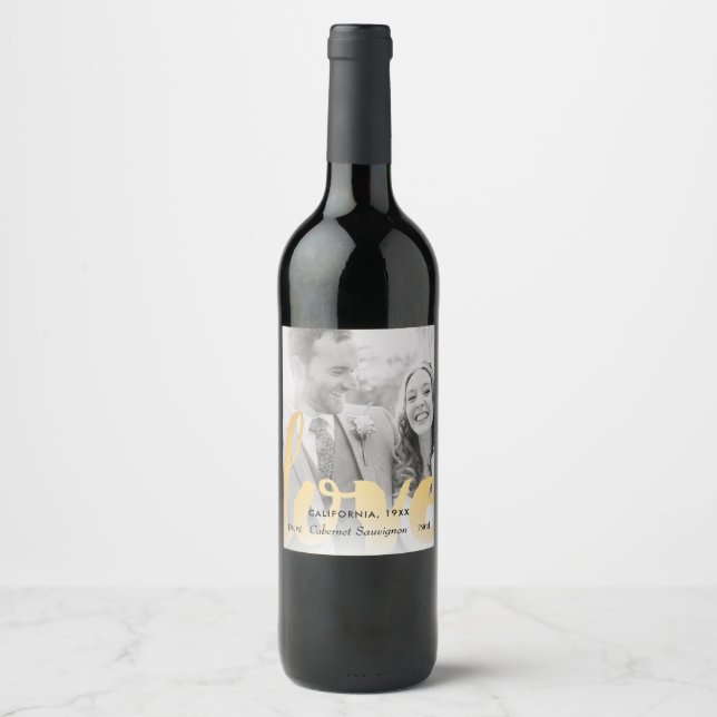 Gold Love Photo Wedding or Anniversary Wine Label (Front)