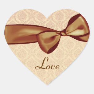 Gold LOVE Wedding Bow Damask Heart Sticker