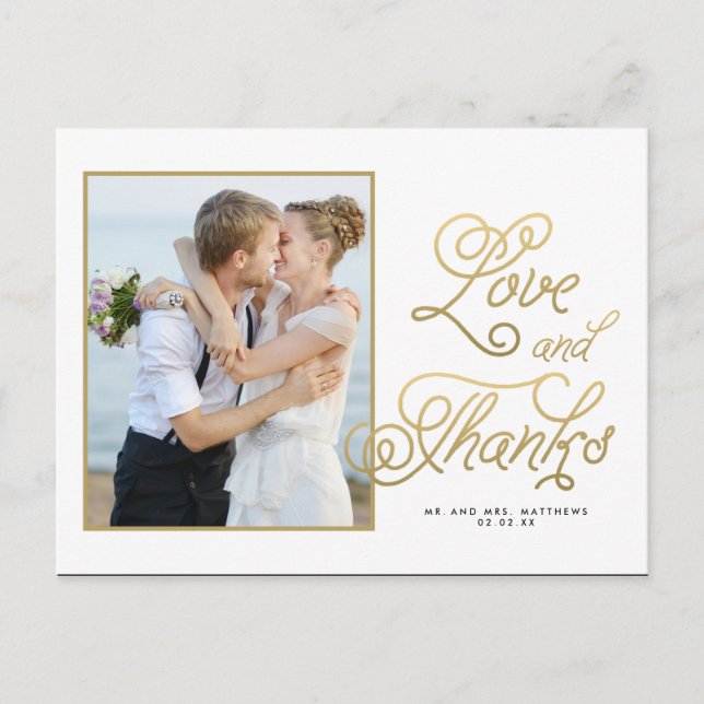 Gold Love | Wedding Photo Thank You Postcard (Front)