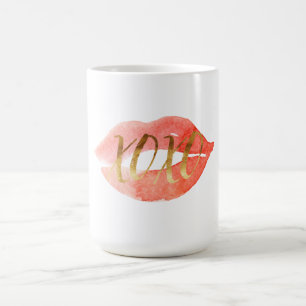 Gold Love XOXO Watercolor Lips Coffee Mug