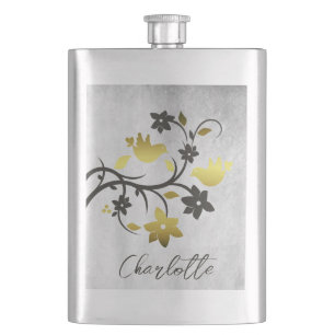 Gold Lovebirds Personalized Flask