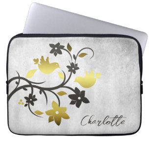 Gold Lovebirds Personalized Laptop Sleeve
