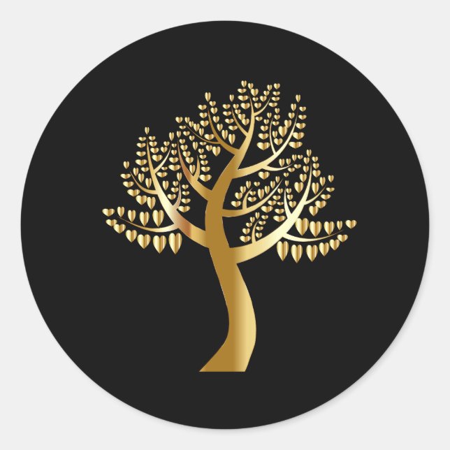 Gold lovers hearts On A Gold Tree Classic Round Sticker (Front)