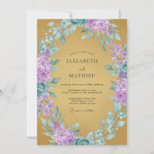 Gold Lush Lilac Wedding Invitation