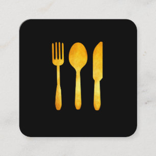 Gold Luxe Food Utensils Square Business Card