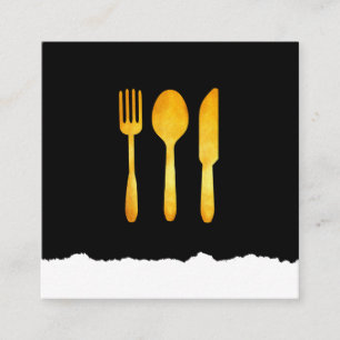 Gold Luxe Food Utensils Torn Look Square Business Card