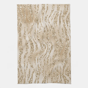 Gold Luxe Glitter Zebra Print         Kitchen Towel