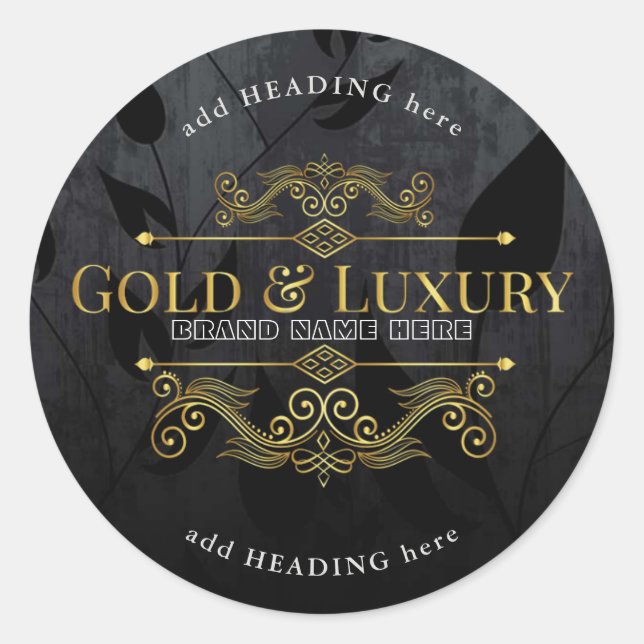 Gold & Luxury Brand Name Round Sticker (Front)
