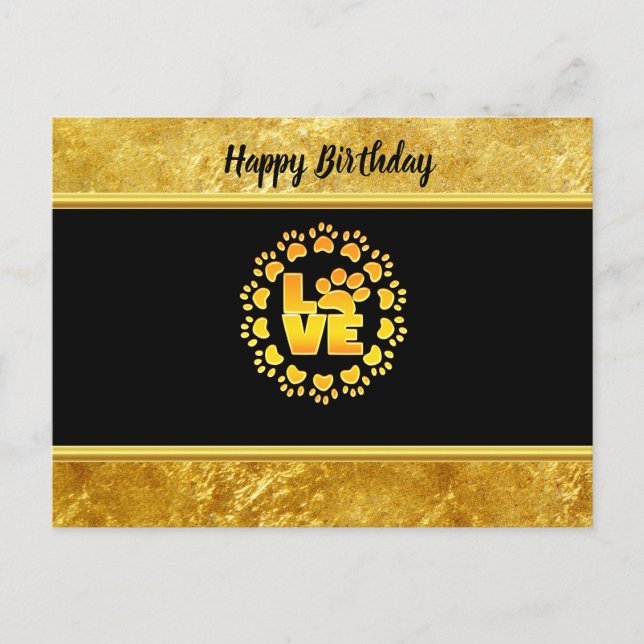 Gold luxury decoration dog paw gold foil and black postcard (Front)