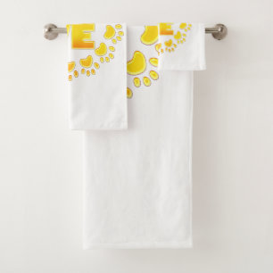 Gold luxury decoration dog paw shiny print white bath towel set