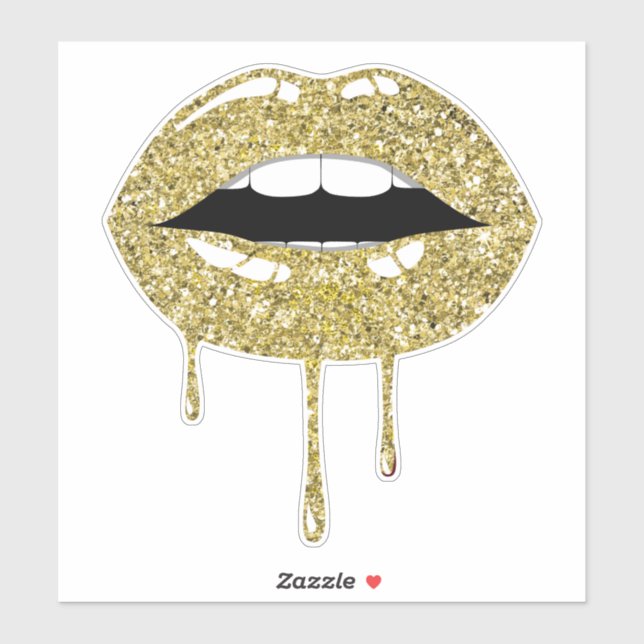 Gold Luxury Glam Faux Glitter Drip Dripping Lips (Sheet)