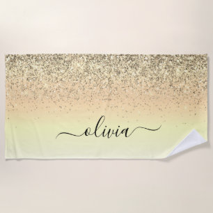 Gold Luxury Glitter Sparkle Monogram Beach Towel