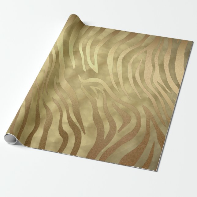 Gold Luxury Luxurious Zebra Jungle Safari Glam Wrapping Paper (Unrolled)