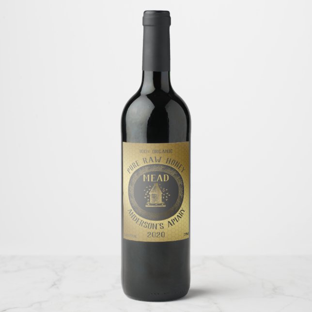 Gold luxury Mead bee hive honeycomb honey wine Wine Label (Front)