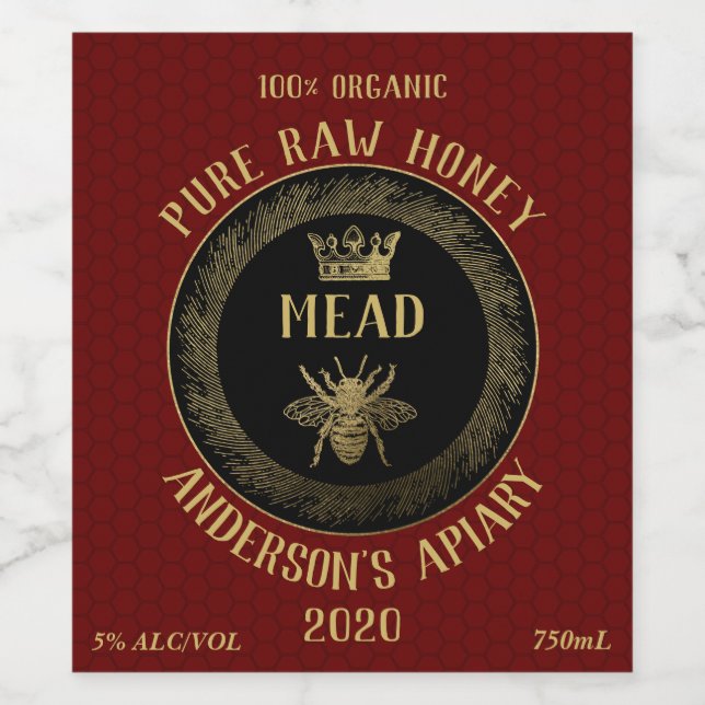 Gold luxury Mead queen bee honeycomb honey wine Label (Single Label)
