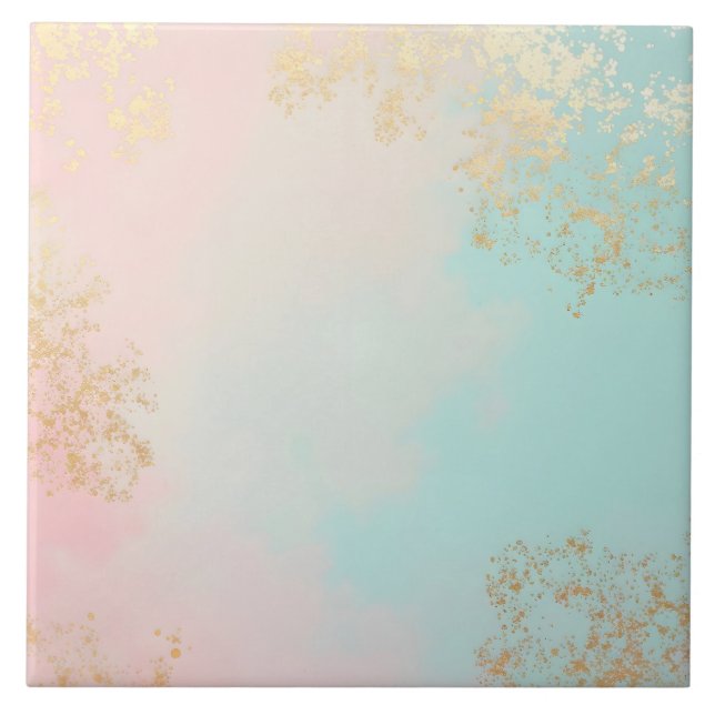 Gold Luxury Modern Blush Pink Soft Mint Collection Tile (Front)