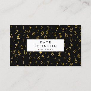 Gold Luxury Number & Currency Symbols Influencer Business Card