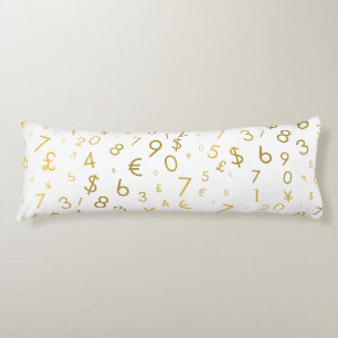 Gold Luxury Numbers & Currency Symbols Pattern Body Pillow