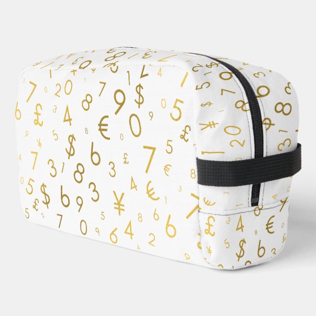Gold Luxury Numbers & Currency Symbols Pattern Dopp Kit (Left Corner)