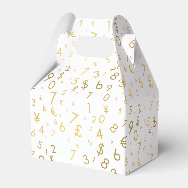 Gold Luxury Numbers & Currency Symbols Pattern Favor Box (Front Side)