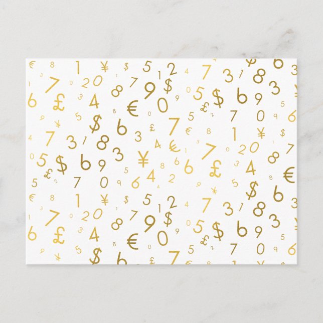Gold Luxury Numbers & Currency Symbols Pattern Holiday Postcard (Front)