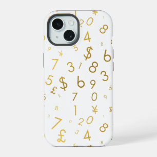 Gold Luxury Numbers & Currency Symbols Pattern iPhone 15 Case