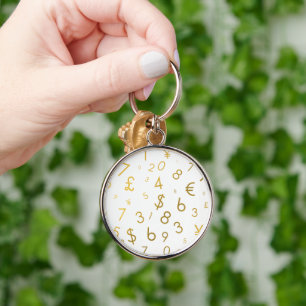 Gold Luxury Numbers & Currency Symbols Pattern Keychain