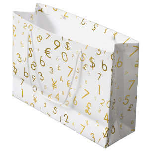 Gold Luxury Numbers & Currency Symbols Pattern Large Gift Bag