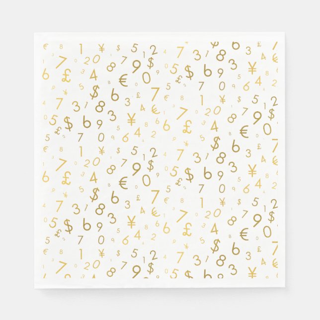 Gold Luxury Numbers & Currency Symbols Pattern Napkin (Front)