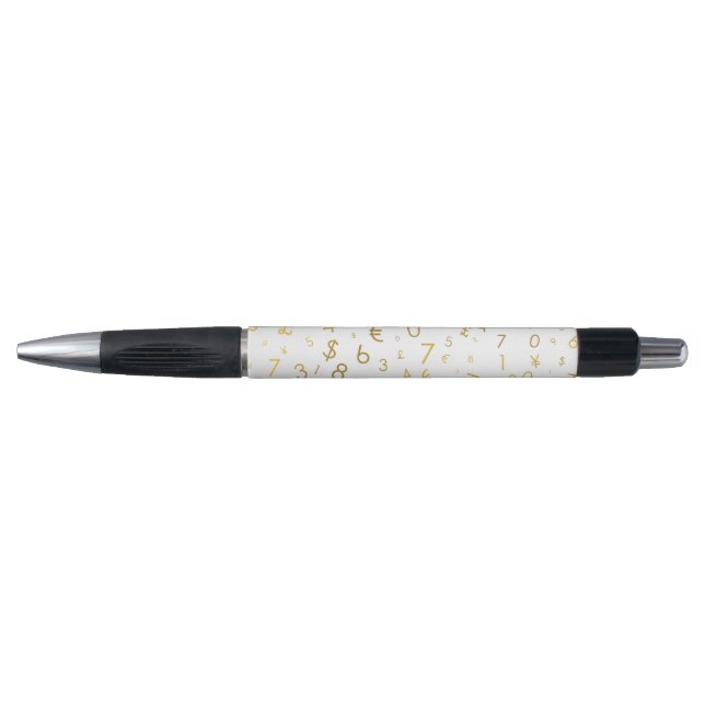 Gold Luxury Numbers & Currency Symbols Pattern Pen (Front)