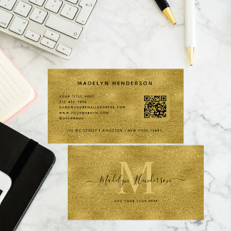Gold Luxury QR Code Modern Professional Monogram Business Card