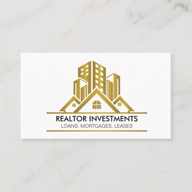 Gold Luxury Real Estate Logo Business Card (Front)