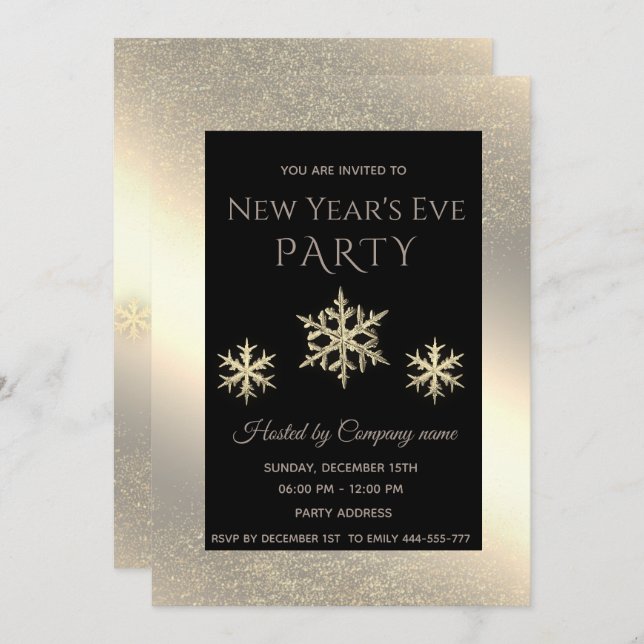 Gold luxury  snowflakes New Year's eve party  Invitation (Front/Back)