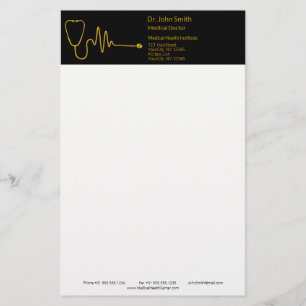 Gold Luxury Stethoscope ECG Wave EKG Line Medical Stationery
