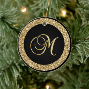 Gold M Monogram Ceramic Ornament