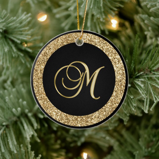 Gold M Monogram Ceramic Ornament (Tree)