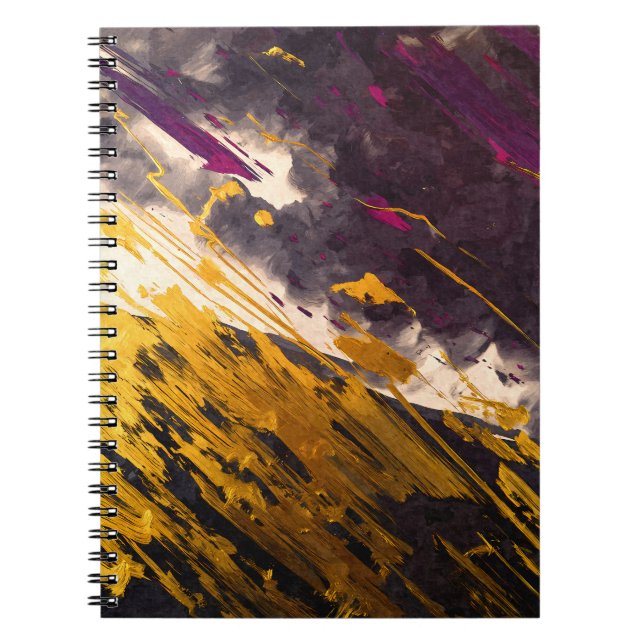Gold Magenta Black Diagonal Abstract Streaks Notebook (Front)