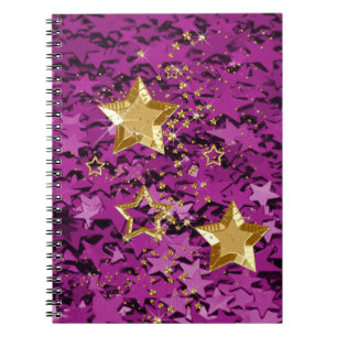 Gold & Magenta Glitter Stars Spiral Notebook