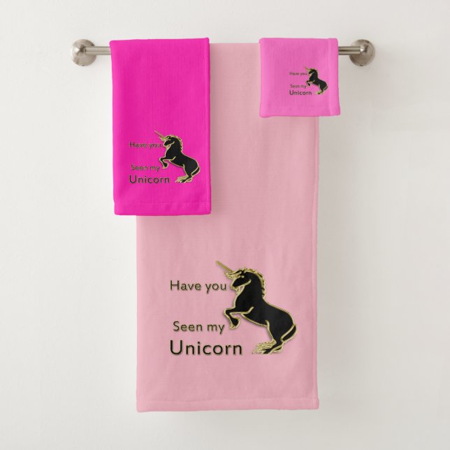 Gold magical fairytale unicorn pink bath towel set (Insitu)