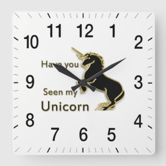 Gold magical fairytale unicorn square wall clock