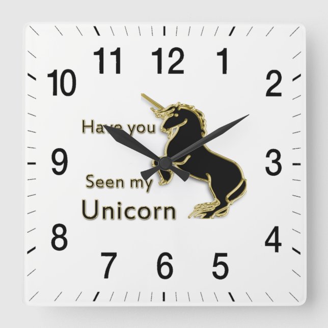 Gold magical fairytale unicorn square wall clock (Front)