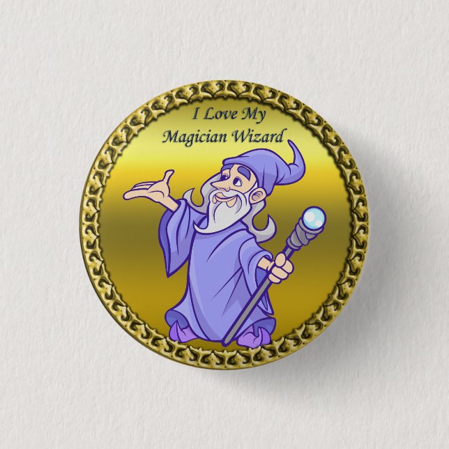 Gold Magical magician sorceress purple wizard 1 Inch Round Button (Front)