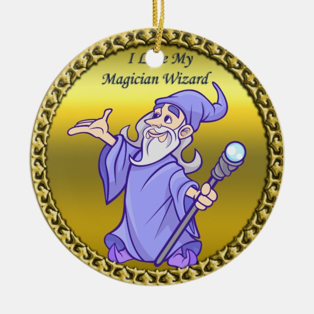 Gold Magical magician sorceress purple wizard Ceramic Ornament (Front)