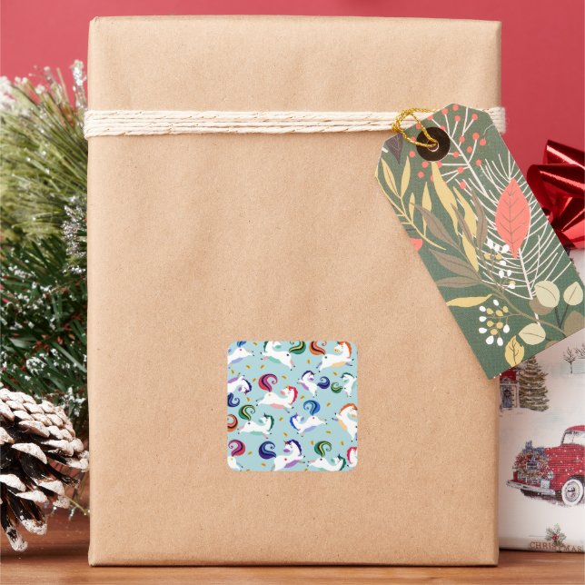 Gold Magical Star Rainbow Unicorn Square Sticker (Holiday)
