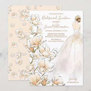  Gold Magnolia Bridesmaid Luncheon  Invitation