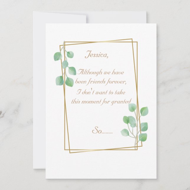 Gold Maid of Honour or Bridesmaid Proposal Card (Front)