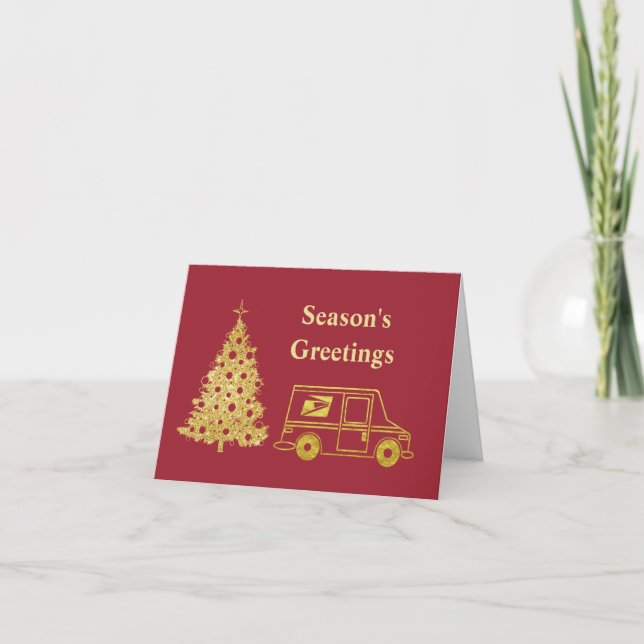 Gold Mail Truck & Christmas Tree Card (Front)