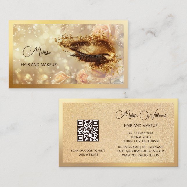 Gold Make Up Eye Lashes Business Card (Front/Back)