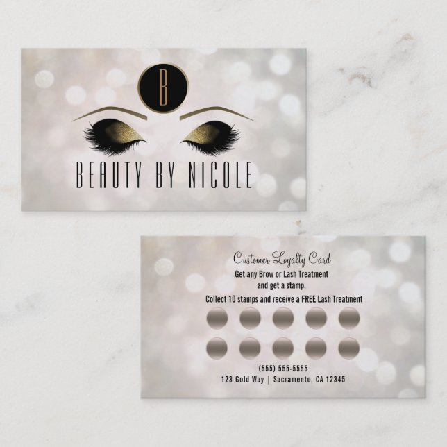 Gold Makeup Eyes White Bokeh Customer Loyalty Card (Front/Back)