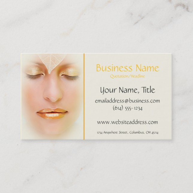 Gold Makeup Woman Natural Business Cards (Front)